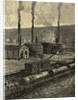 Engraving of Oil Refinery with Tank Cars by Anonymous