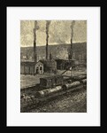 Engraving of Oil Refinery with Tank Cars by Anonymous