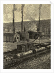 Engraving of Oil Refinery with Tank Cars by Anonymous