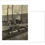 Engraving of Oil Refinery with Tank Cars by Anonymous