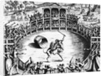 Illustration of Man and Dog Fighting in Arena by Anonymous