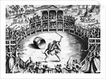 Illustration of Man and Dog Fighting in Arena by Anonymous
