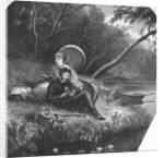 Woman Reading While Man is Fishing by Anonymous