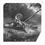 Woman Reading While Man is Fishing by Anonymous