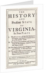The History and Present State of Virginia by Robert Beverly