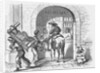 Man on Horse Alongside Beggar Vendor and Pedestrian by Anonymous