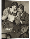 Early Drawing of Young Ladies Sharing Handwritten Communication by Anonymous