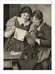 Early Drawing of Young Ladies Sharing Handwritten Communication by Anonymous