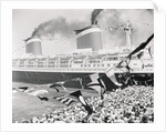 Huge Crowd Near Smoking Liner Leaving Pier by Anonymous