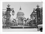 Exquisite Exterior of Building with Flags by Anonymous