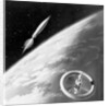 Illustration of a Rocket and Space Station Above Earth by Anonymous