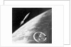 Illustration of a Rocket and Space Station Above Earth by Anonymous