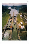Battleship Passing Through Panama Canal by Anonymous