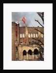 Student Waving Flag from Top of Building by Anonymous