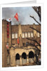 Student Waving Flag from Top of Building by Anonymous