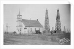 Oil Well Construction Behind Church by Anonymous