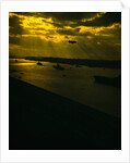 Navy Fleet Sailing in Harbor by Anonymous