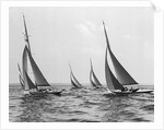 Six Meter Sailboats Leaning in Race by Anonymous