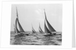 Six Meter Sailboats Leaning in Race by Anonymous
