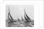 Six Meter Sailboats Leaning in Race by Anonymous