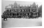 Exterior of Large Bank with Carriages in Front by Anonymous