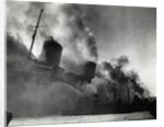 SS Normandie Burning in New York Harbor by Anonymous