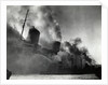 SS Normandie Burning in New York Harbor by Anonymous