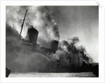 SS Normandie Burning in New York Harbor by Anonymous