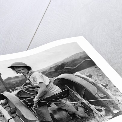 A Land Girl ploughing a field by Associated Newspapers