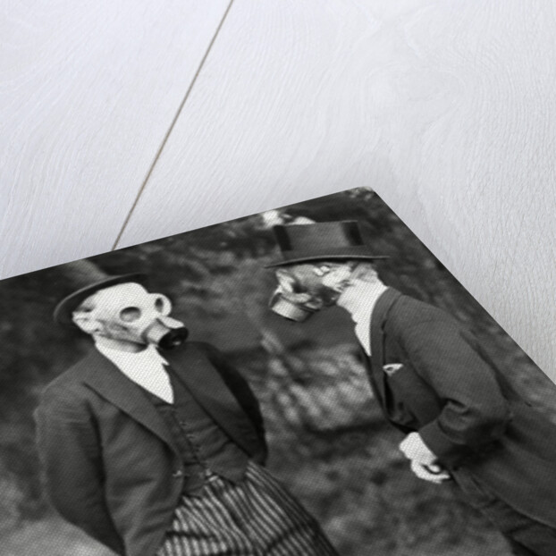 School boys trying out gas masks by Associated Newspapers