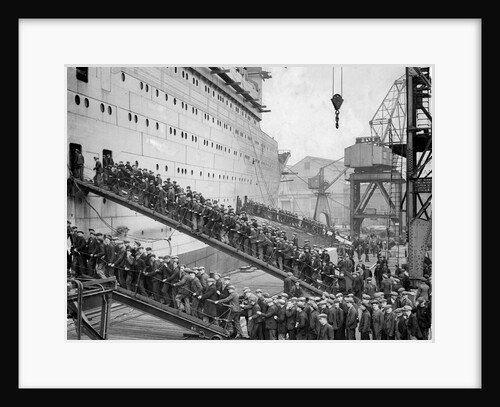 Workers board the Queen Mary by Associated Newspapers