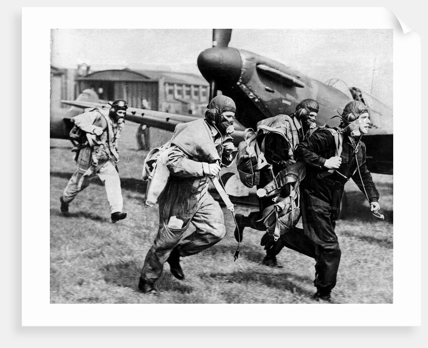 Fighter pilots run to their planes by Associated Newspapers