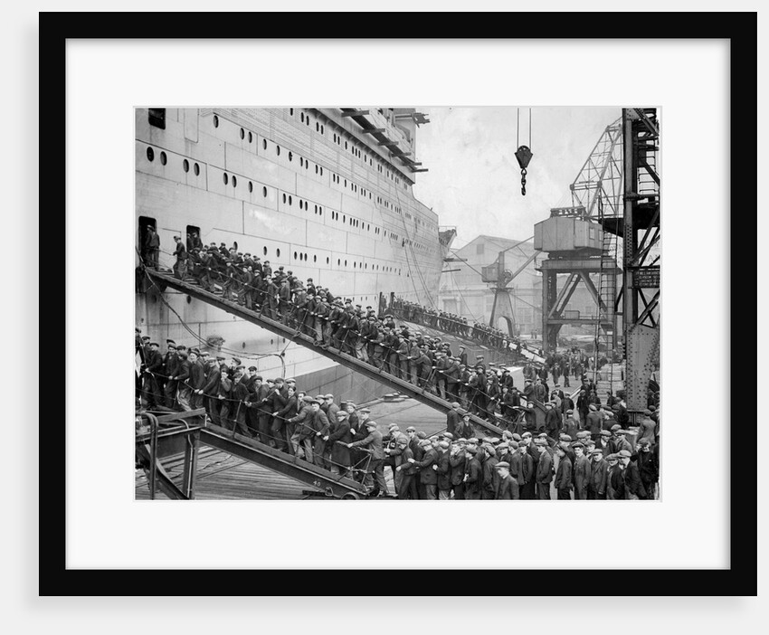 Workers board the Queen Mary by Associated Newspapers