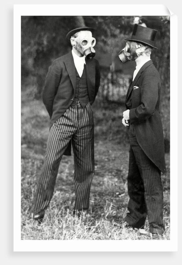 School boys trying out gas masks by Associated Newspapers