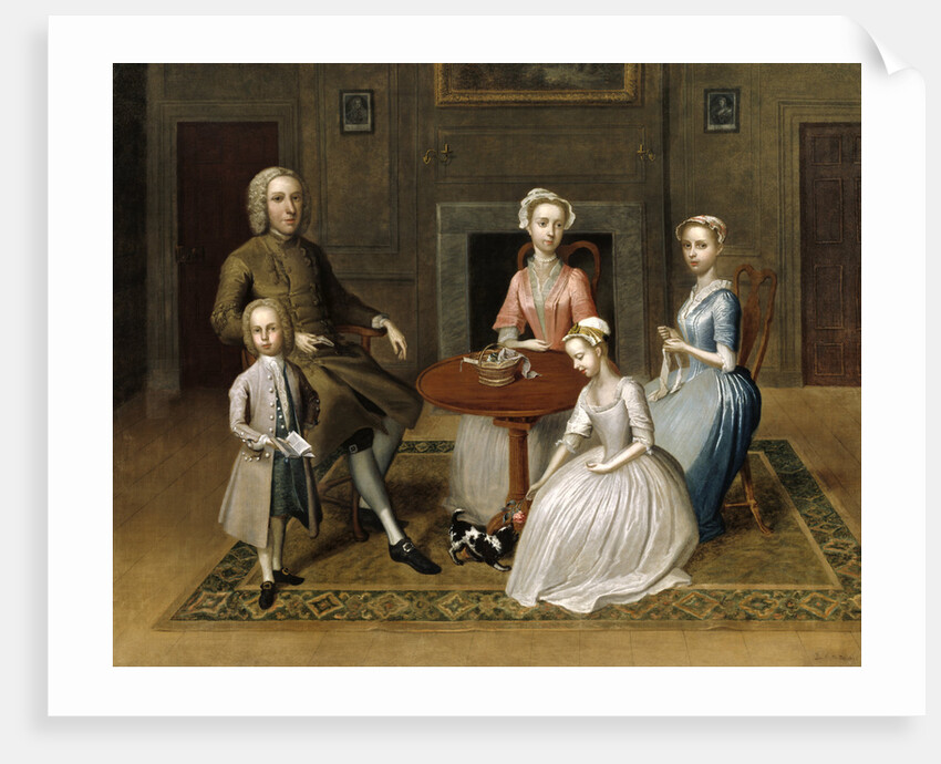 Group portrait, possibly of the Brewster family, in a domestic interior by Thomas Bardwell