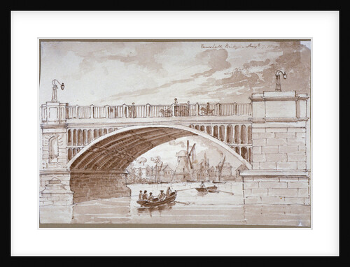View of a small boat passing underneath Vauxhall Bridge, London by DHC