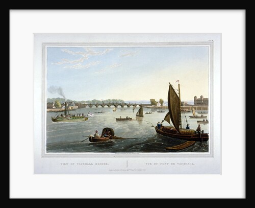 Water craft on the River Thames with Vauxhall Bridge in the distance, London by Robert Havell
