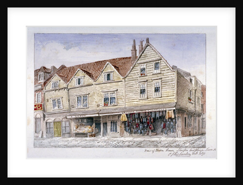 Wooden shop fronts described as Sharps's Buildings, Royal Mint Street, Stepney, London, 1871 by Charles James Richardson