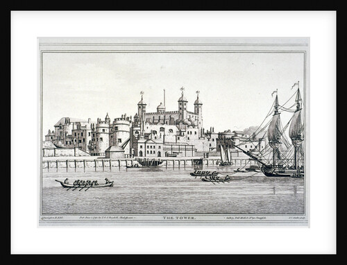 South view of the Tower of London with boats on the River Thames by Joseph Constantine Stadler