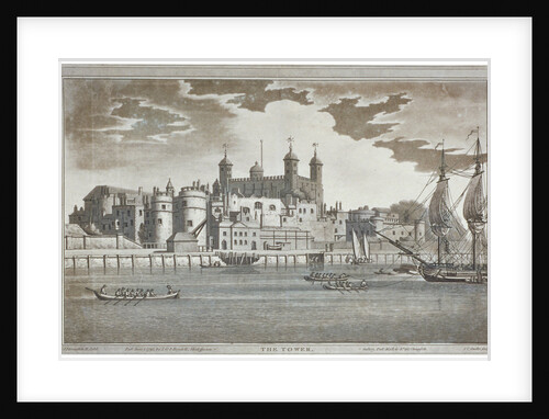 View the Tower of London from the River Thames with boats on the river by Joseph Constantine Stadler