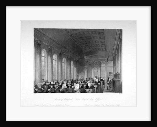 Interior view of the Five Pound Note Office at the Bank of England, City of London by Harlen Melville