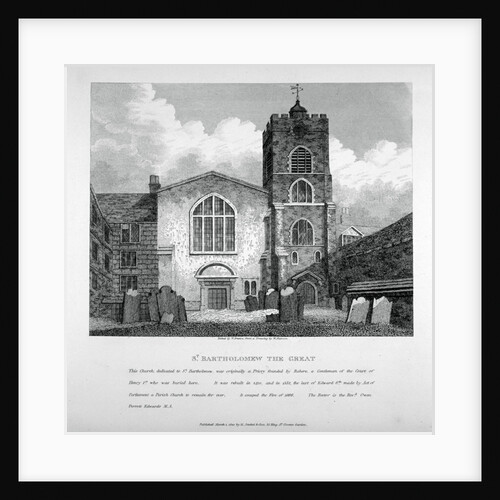 View of St Bartholomew-the-Great from the churchyard, City of London by W Preston