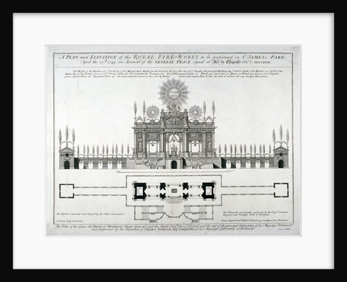 Plan and elevation of the royal fireworks to be performed in St James's Park, London by George Vertue