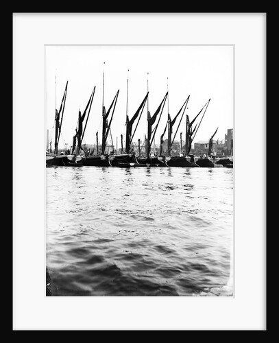 Topsail barges at anchor on the Thames, some with topsails lowered, London by Anonymous