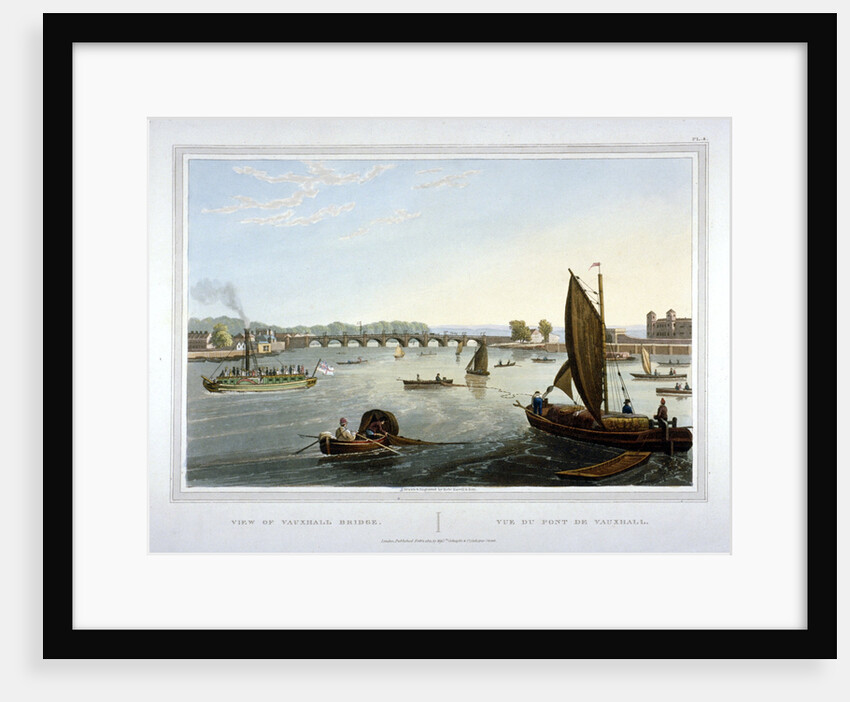 Water craft on the River Thames with Vauxhall Bridge in the distance, London by Robert Havell