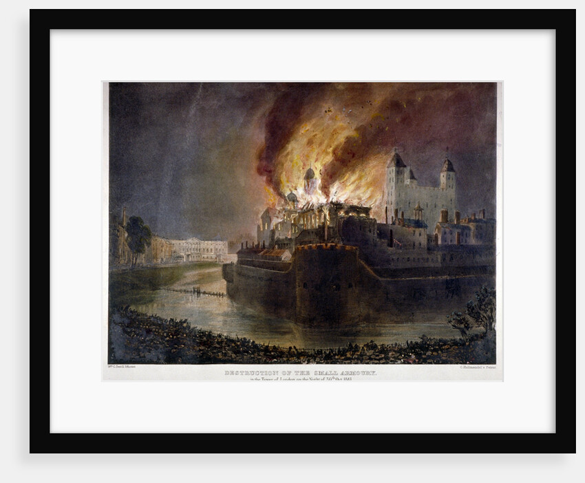 Destruction of the Armoury in the Tower of London by fire, 30 October 1841 by William C Smith