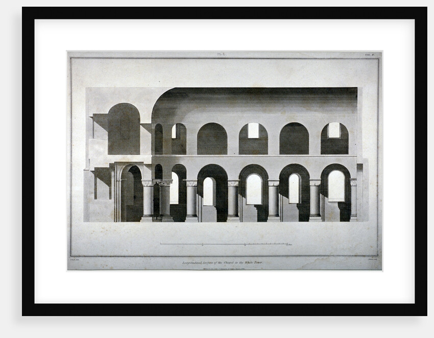 Longitudinal section of St John's Chapel in the White Tower, Tower of London by James Basire II