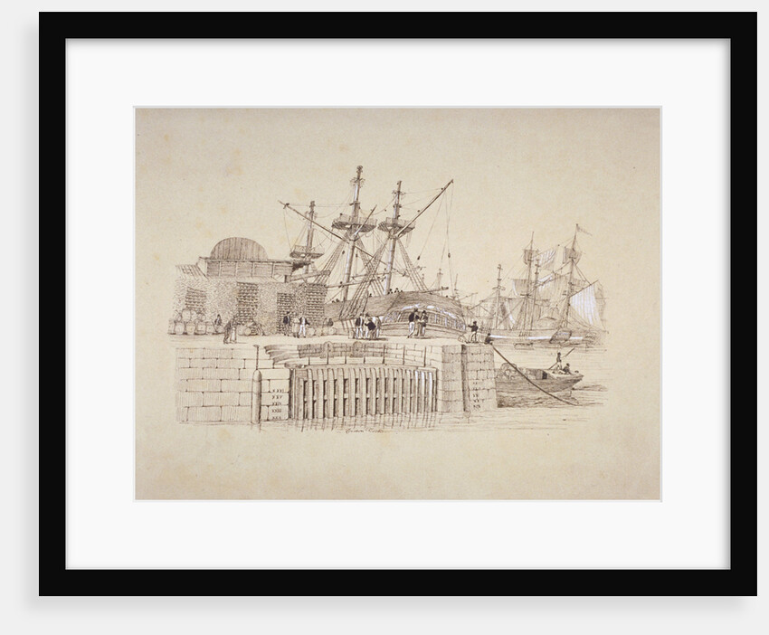 View of the Wapping entrance and south quay of London Docks by Henry Moses