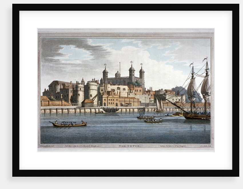 South view of the Tower of London with boats on the River Thames by Joseph Constantine Stadler