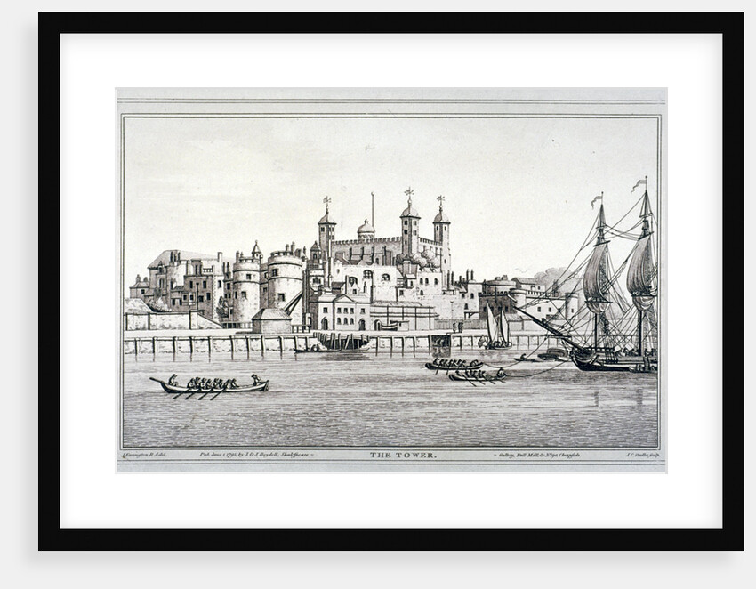 South view of the Tower of London with boats on the River Thames by Joseph Constantine Stadler